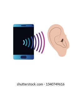 ear with sound wave and smartphone