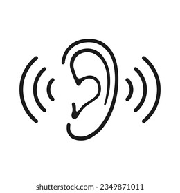 Ear and sound waves graphic icon. Listening sign isolated on white background. Symbol for graphic and web design. Vector illustration 