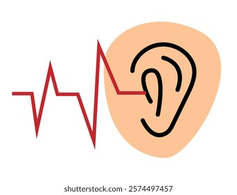 Ear with Sound Waves Hearing Aid Concept. Human anatomy, healthcare and medicine idea