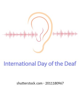 Ear and sound waves on International Day of the Deaf, vector art illustration.