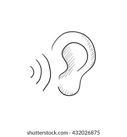 Ear and sound waves vector sketch icon isolated on background. Hand drawn Ear and sound waves icon. Ear and sound waves sketch icon for infographic, website or app.