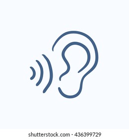 Ear and sound waves vector sketch icon isolated on background. Hand drawn Ear and sound waves icon. Ear and sound waves sketch icon for infographic, website or app.