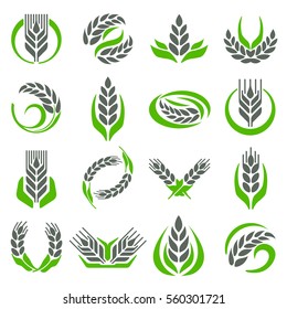 Ear Spike Logo Badge Icon Wheat Isolated Vector. Farm Nature Symbol Earth Farmers Logo Design Isolated On White