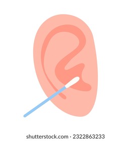 Ear stick for cleaning ear. Clean cotton swab. Hygiene and health care of cotton buds. Vector illustration