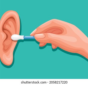 palo de oreja, bastón de algodón de mano para limpiar la oreja. vector de ilustración de caricatura de símbolo de salud