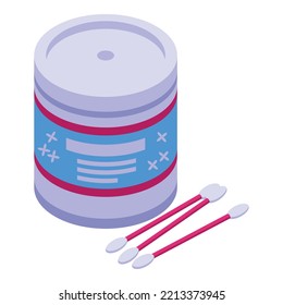 Ear Sticks Box Icon Isometric Vector. Cotton Swab. Ball Diaper