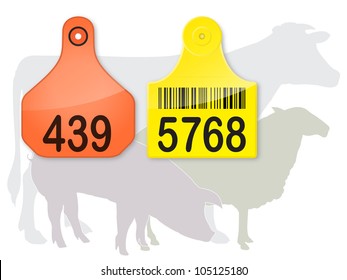 Ear Tags & Farm Animals Vector ear tags with farm animals: cow, pig, sheep