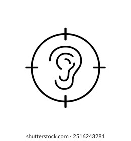 Ear in target. Audio detection, noise canceling or precision listening technologies. Pixel perfect vector icon