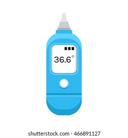 Ear thermometer for human body. Flat color icon. Medical device
