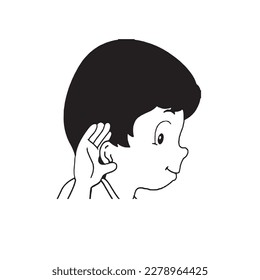icono de línea delgada de oído sobre fondo blanco, audio, música, plano, minimalista

