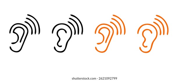ear thin line icon set on white background, audio, music, flat, minimalistic