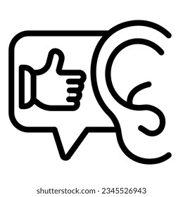 Ear with thumb up finger, hearing cool compliment line icon, date concept, flatter vector sign on white background, outline style icon mobile concept web design. Vector graphics.