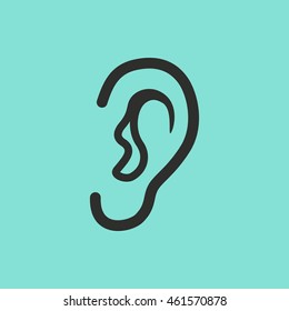 Ear vector icon. Black illustration isolated on green background for graphic and web design.