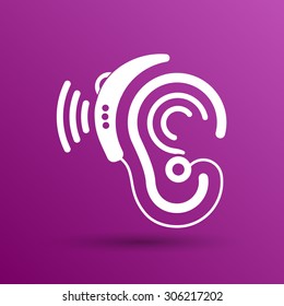 Ear vector icon hearing aid ear listen sound graphics.