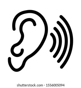 Ear vector icon, hearing symbol on a white background