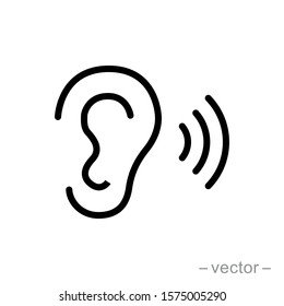 Ear vector icon, hearing symbol. Simple, flat design for web or mobile app