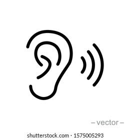 Ear vector icon, hearing symbol. Simple, flat design for web or mobile app