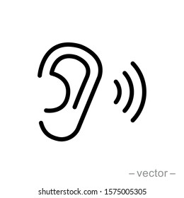 Ear vector icon, hearing symbol. Simple, flat design for web or mobile app