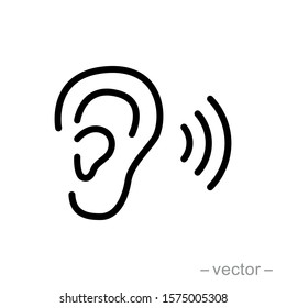 Ear vector icon, hearing symbol. Simple, flat design for web or mobile app