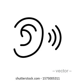Ear vector icon, hearing symbol. Simple, flat design for web or mobile app