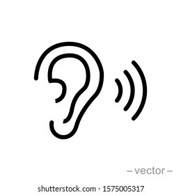 Ear vector icon, hearing symbol. Simple, flat design for web or mobile app