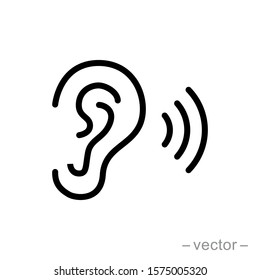 Ear vector icon, hearing symbol. Simple, flat design for web or mobile app