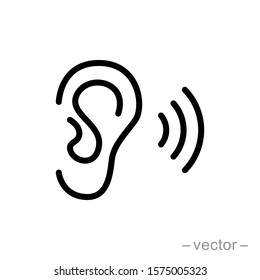 Ear vector icon, hearing symbol. Simple, flat design for web or mobile app