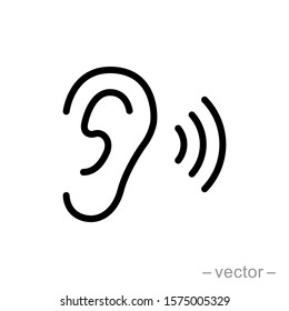 Ear vector icon, hearing symbol. Simple, flat design for web or mobile app