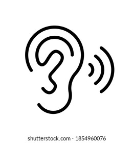Ear vector icon, hearing symbol. Simple, flat design for web or mobile app
