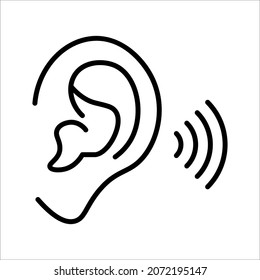 Ear vector icon, hearing symbol. Simple, flat design for web or mobile app on white background. color editable