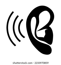 Ear vector icon with hearing symbol on white background. Pictogram flat design.