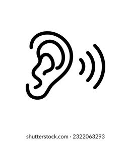 Ear vector icon, hearing symbol. Simple, flat design illustration on white background..eps