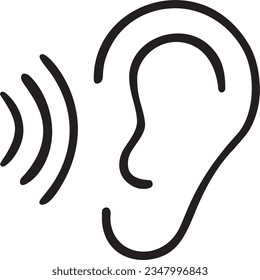 Ear vector icon, hearing symbol. Simple, flat design for web or mobile app, ear vector icon, EPS