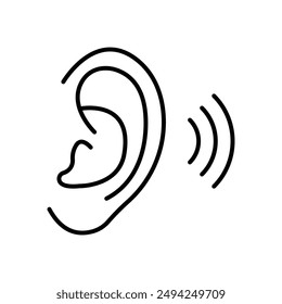 Ear vector icon, hearing symbol. Simple, flat design for web or mobile app
