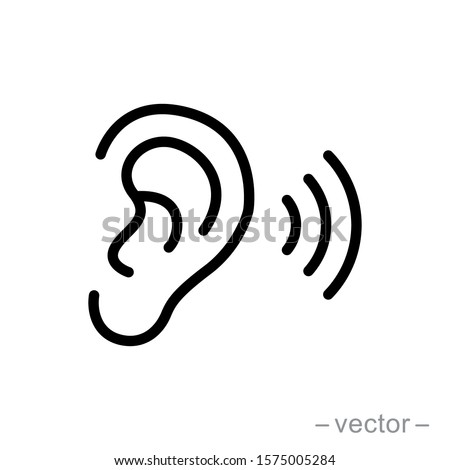 Ear vector icon, hearing symbol. Simple, flat design for web or mobile app