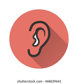 Ear vector icon with long shadow. Illustration isolated for graphic and web design.