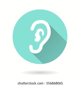 Ear vector icon with long shadow. Illustration isolated for graphic and web design.