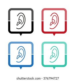 Ear - vector icon; map pointer;  message bubble