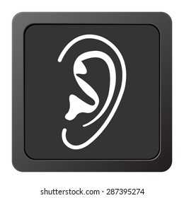 Ear - vector icon on a grey button