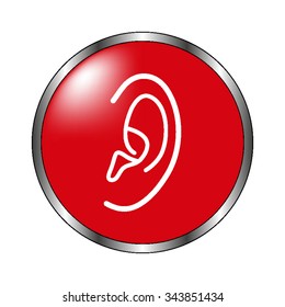 Ear - vector icon on the  red button