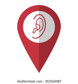 Ear - vector icon; red map  pointer