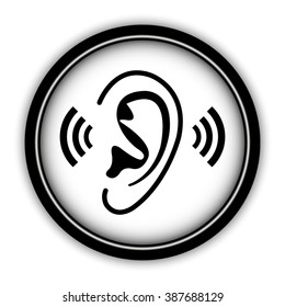 Ear - vector icon; round  button with shadow