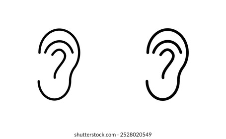 Ear vector icon set in black and white color.