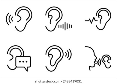 Ear vector icon set, listening symbol. flat design for web or mobile app vector illustration on white background