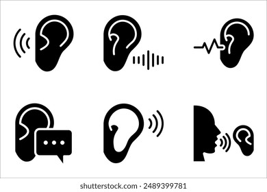 Ear vector icon set, listening symbol. flat design for web or mobile app vector illustration on white background