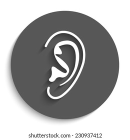 Ear - vector icon with shadow on a round grey button