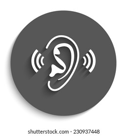 Ear - vector icon with shadow on a round grey button