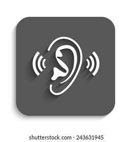 Ear - vector icon with shadow on a grey button