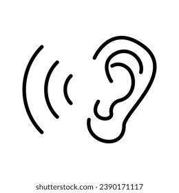 Ear vector icon, Simple hearing symbol, flat design for web or mobile app.