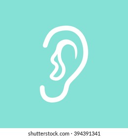 Ear     vector icon. White  illustration isolated on green  background for graphic and web design.